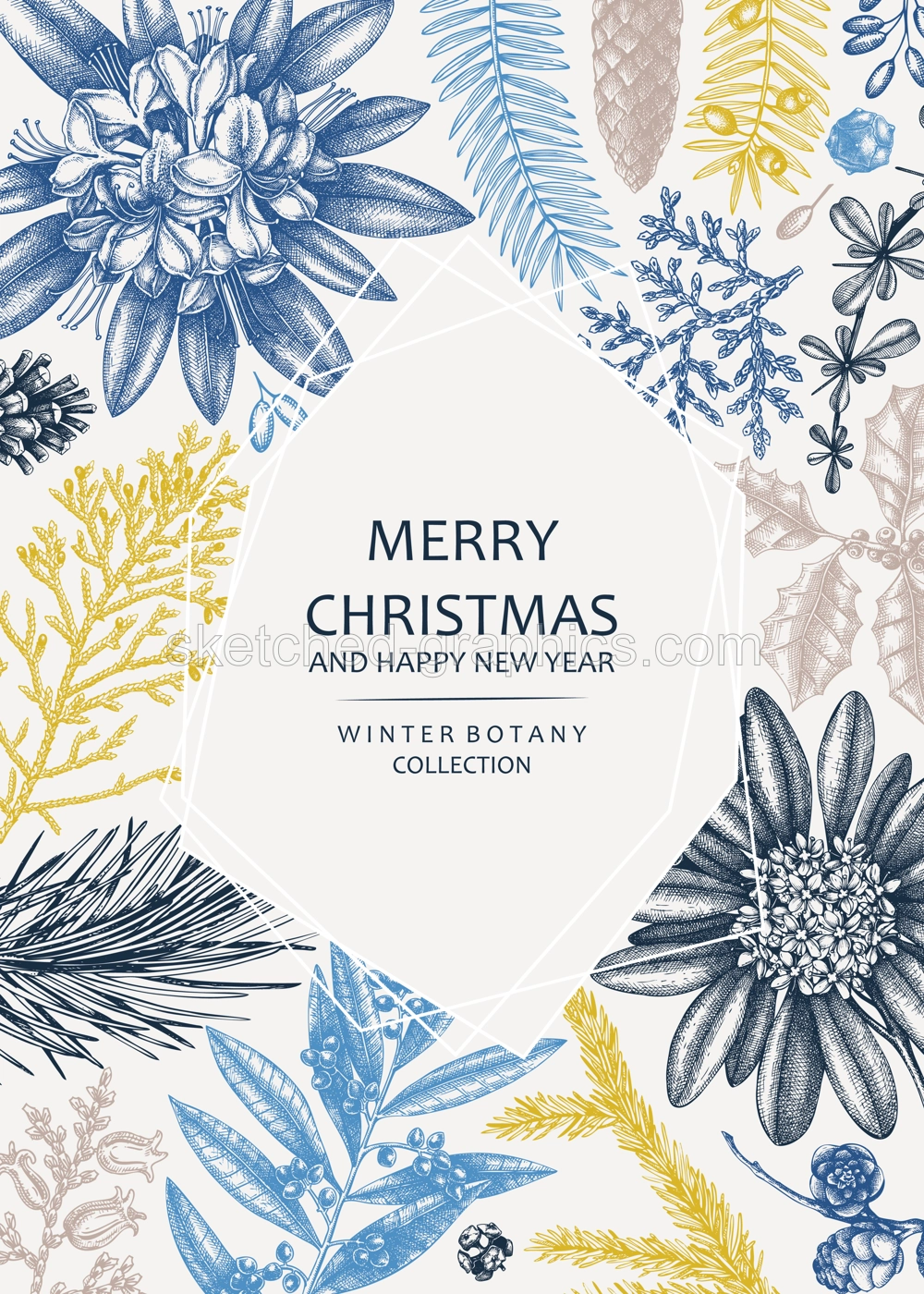 Christmas Botanical Greeting Card Frame Illustration
